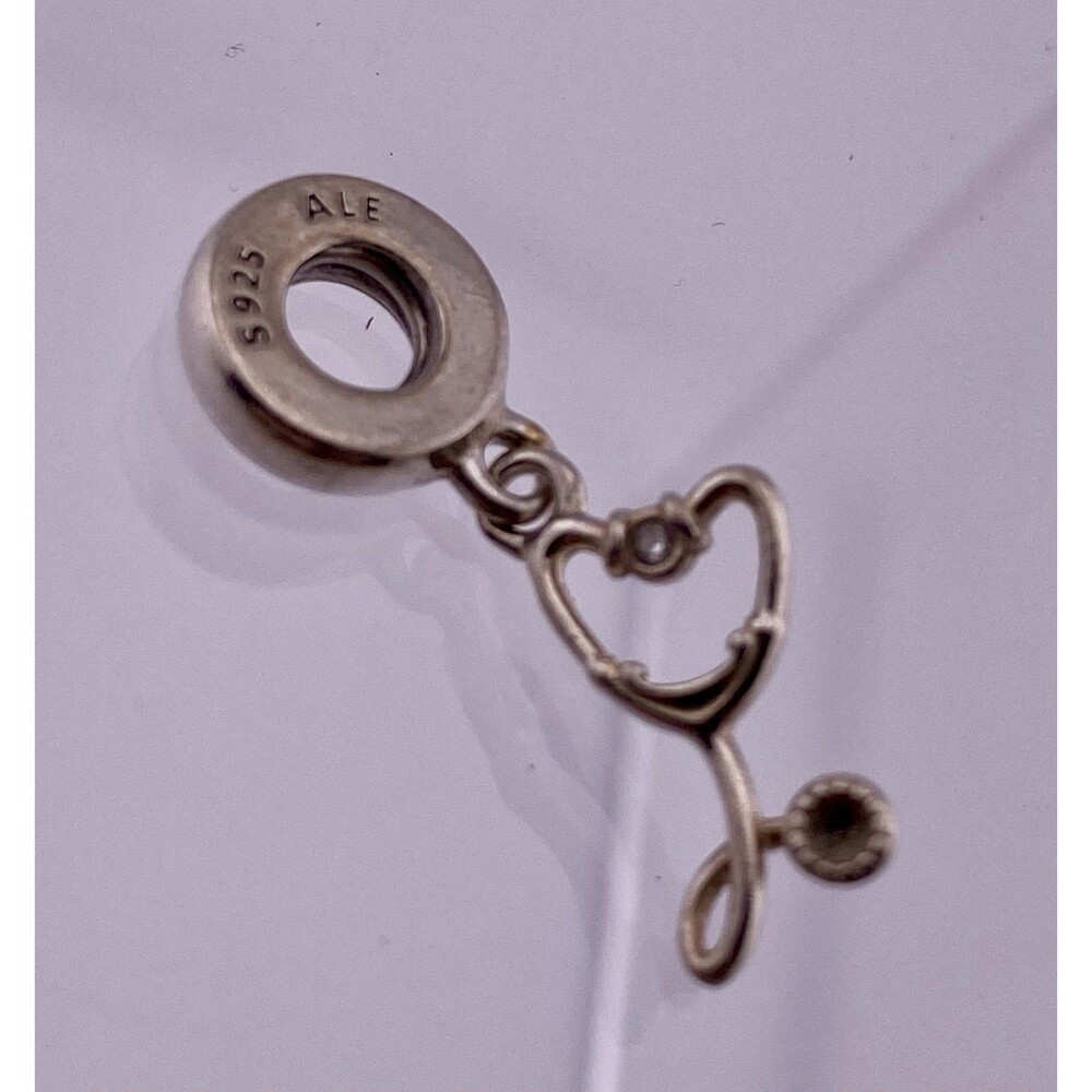 Authentic Silver Pandora HEART STETHOSCOPE Dangle Charm, Stamped S925 ALE.